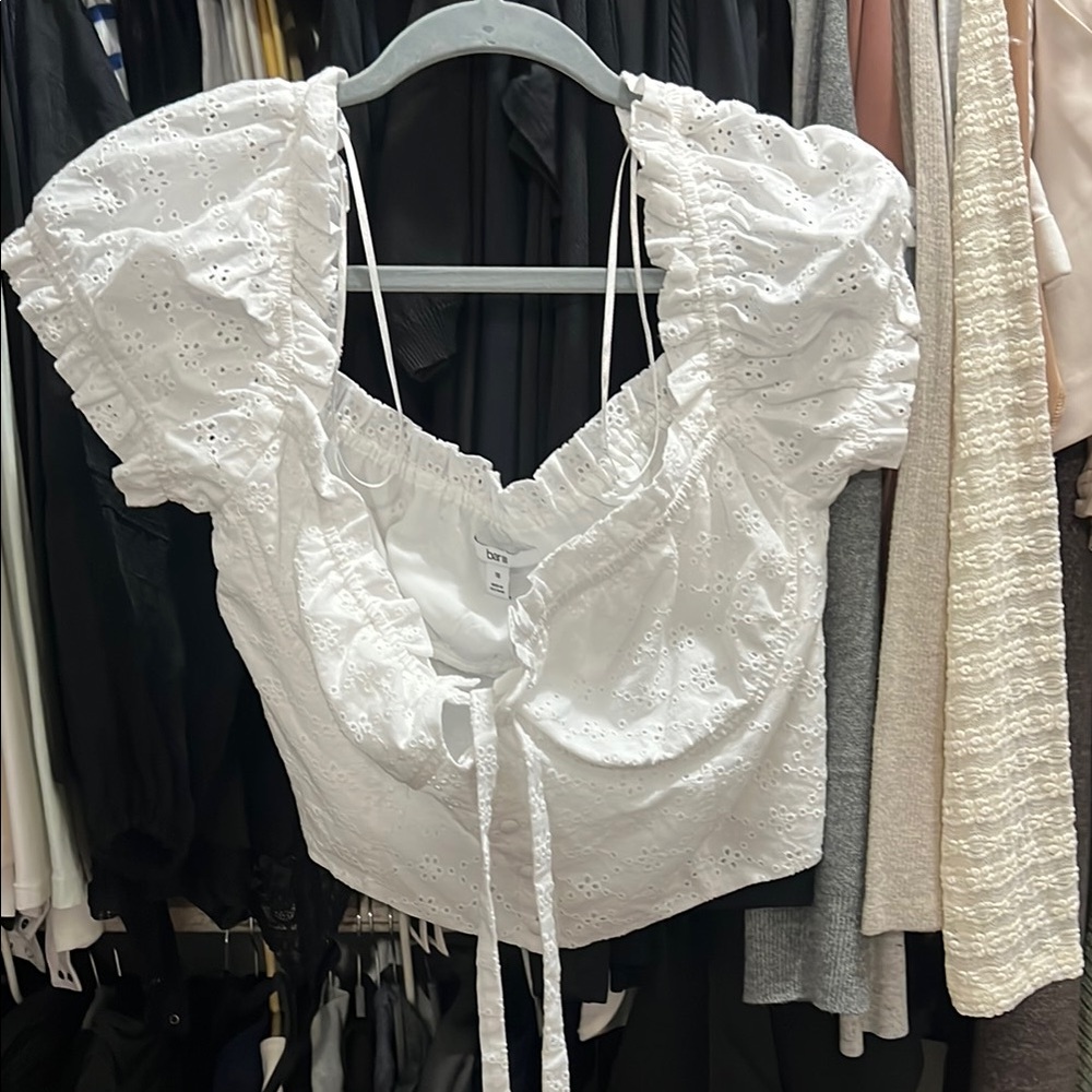 Bar III White Puff Sleeve Crop Blouse